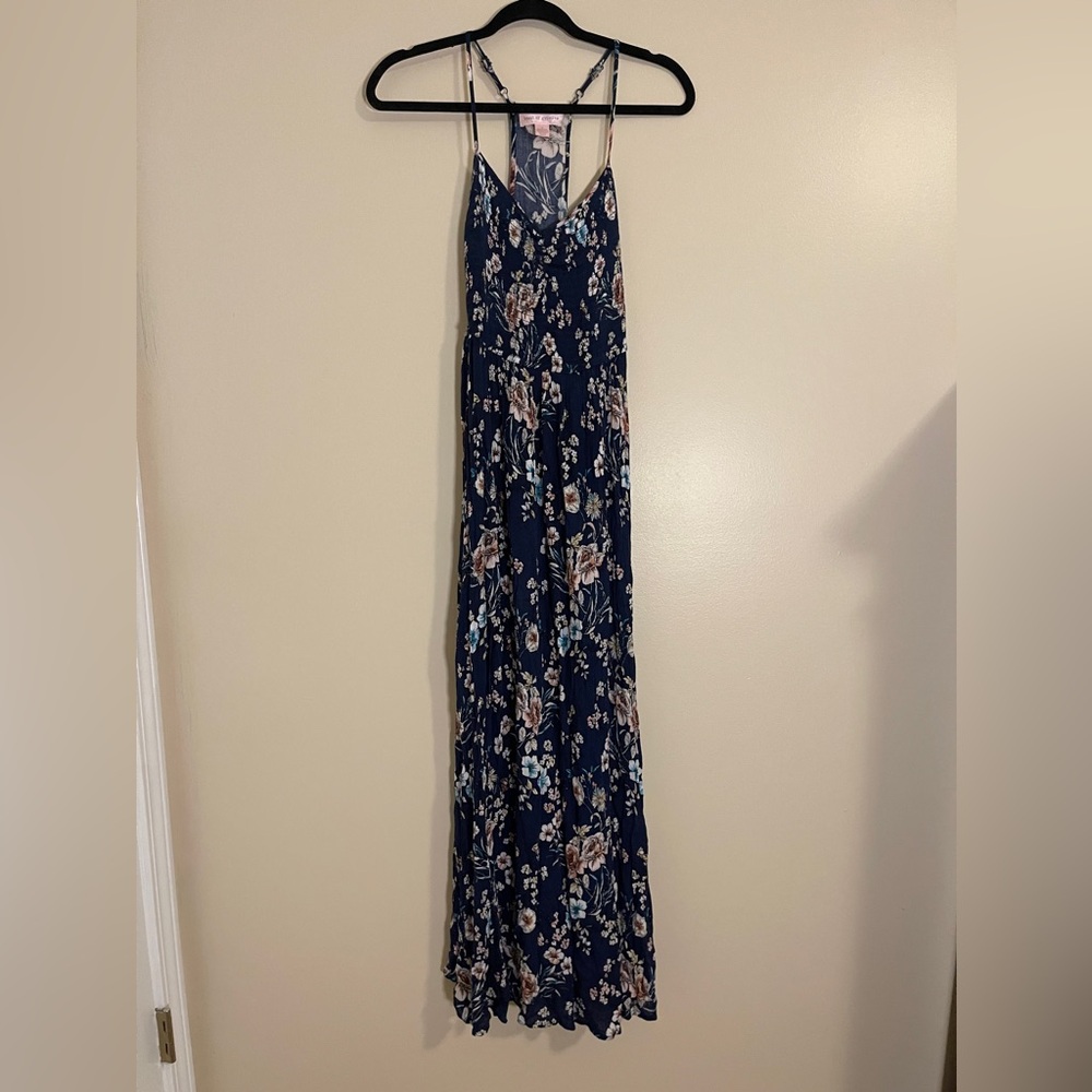 Band of Gypsies Dress Size Small Blue Floral Multicolored Maxi Spaghetti Straps